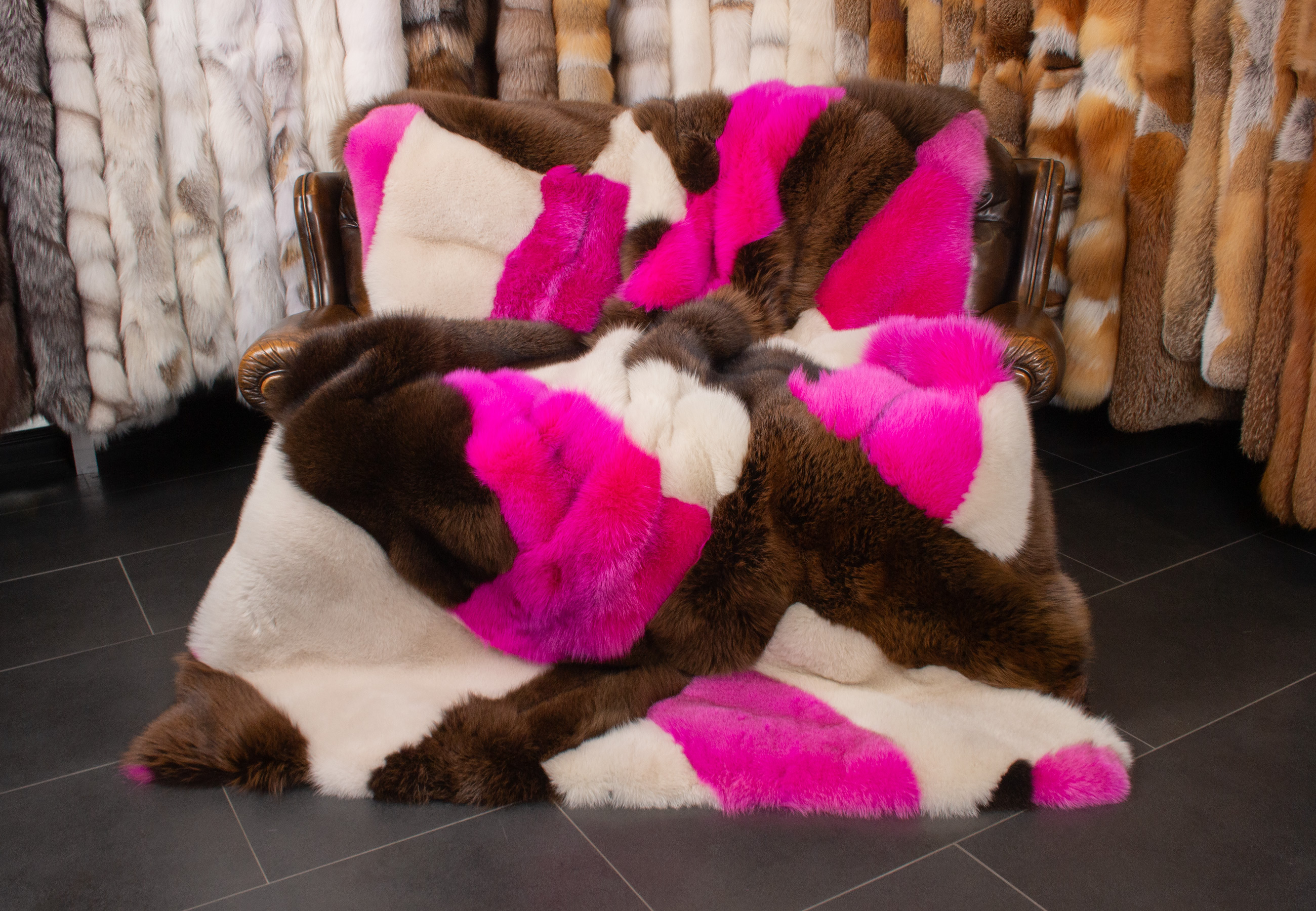 Multicolor Blaufuchs Felldecke in Patchwork-Design