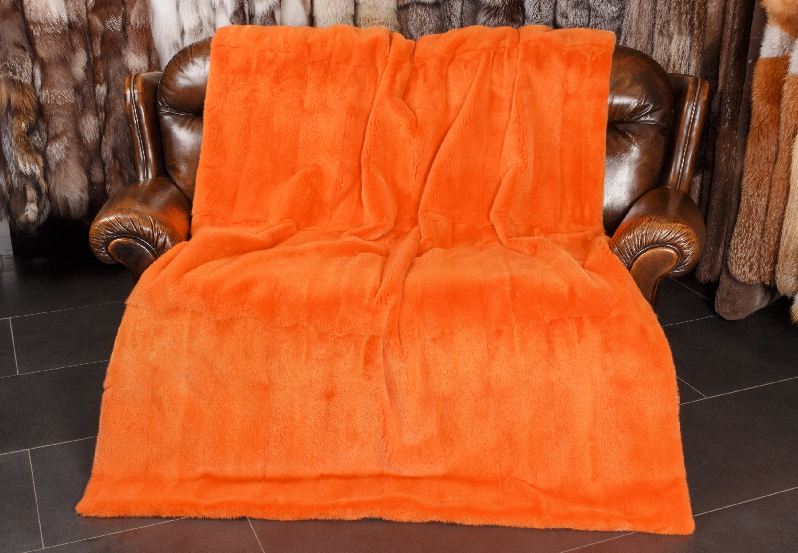 Nerzfelldecke in Apricot