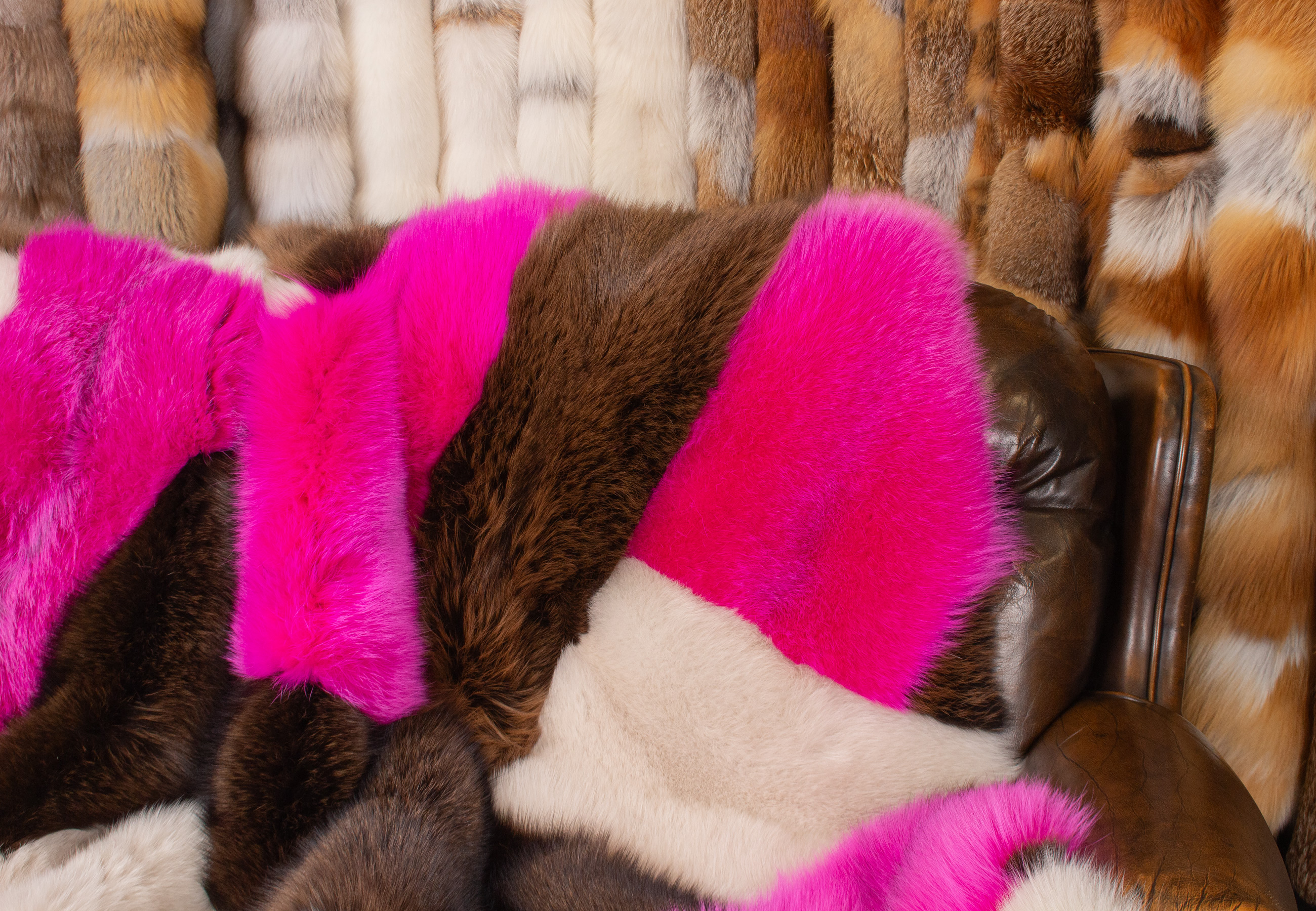 Multicolor Blaufuchs Felldecke in Patchwork-Design