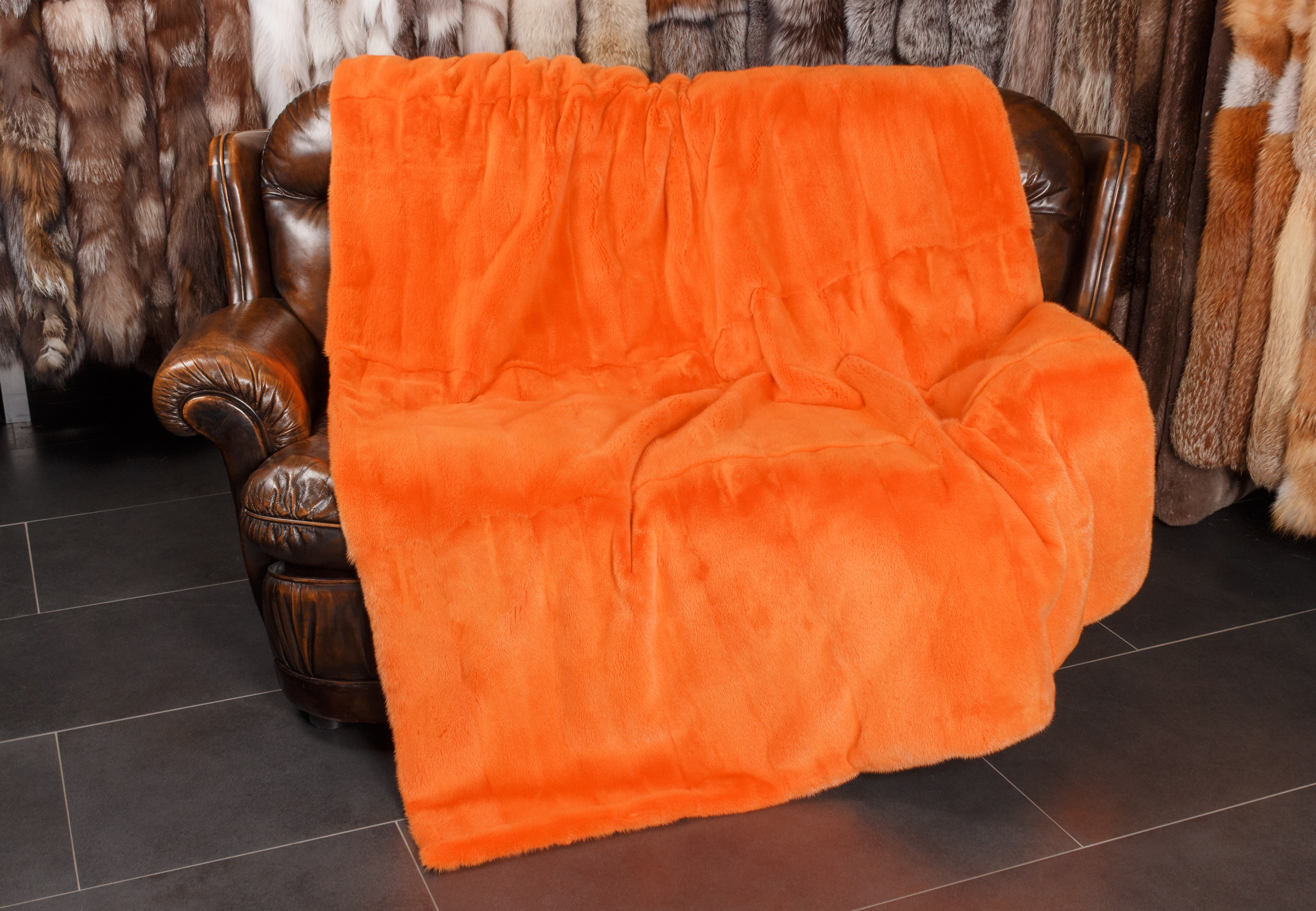 Nerzfelldecke in Apricot