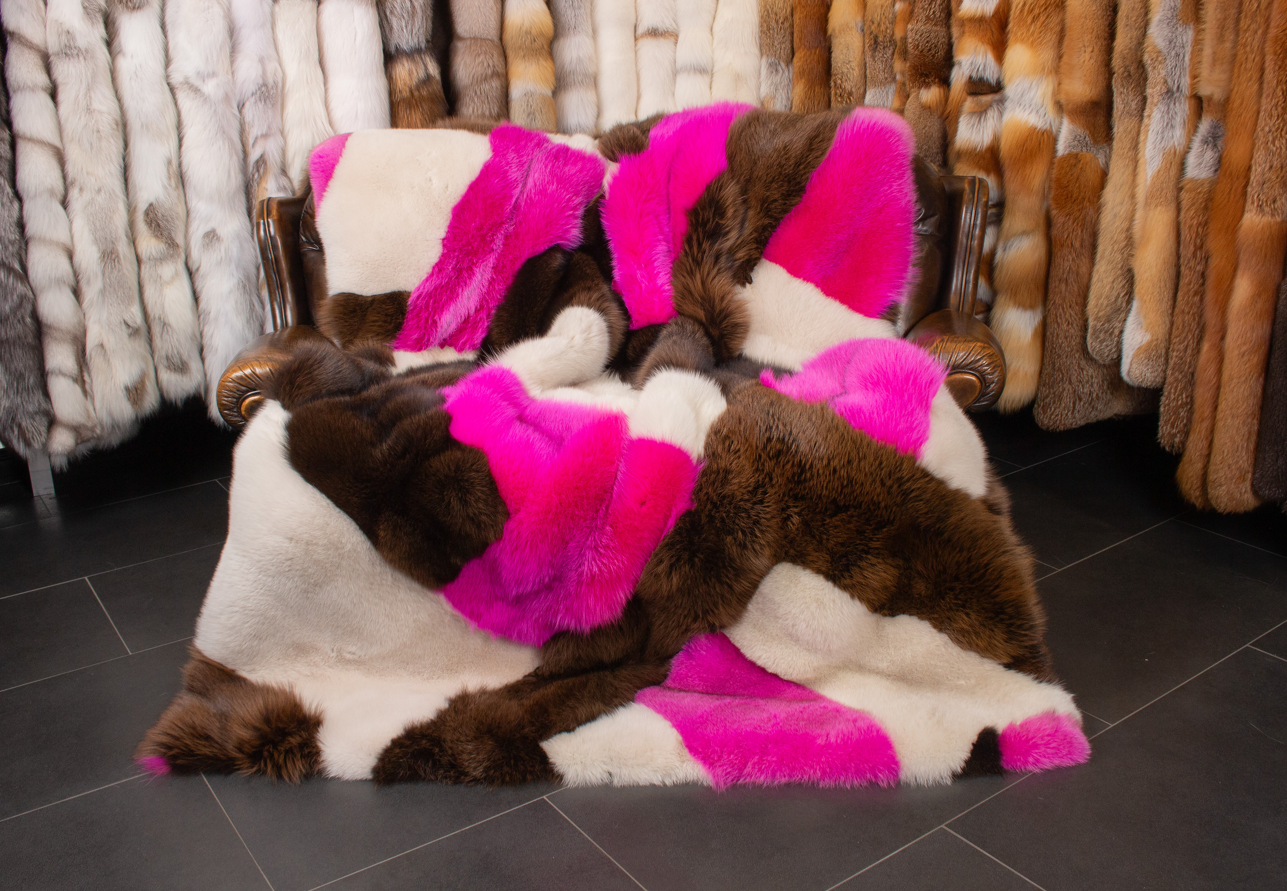 Multicolor Blaufuchs Felldecke in Patchwork-Design