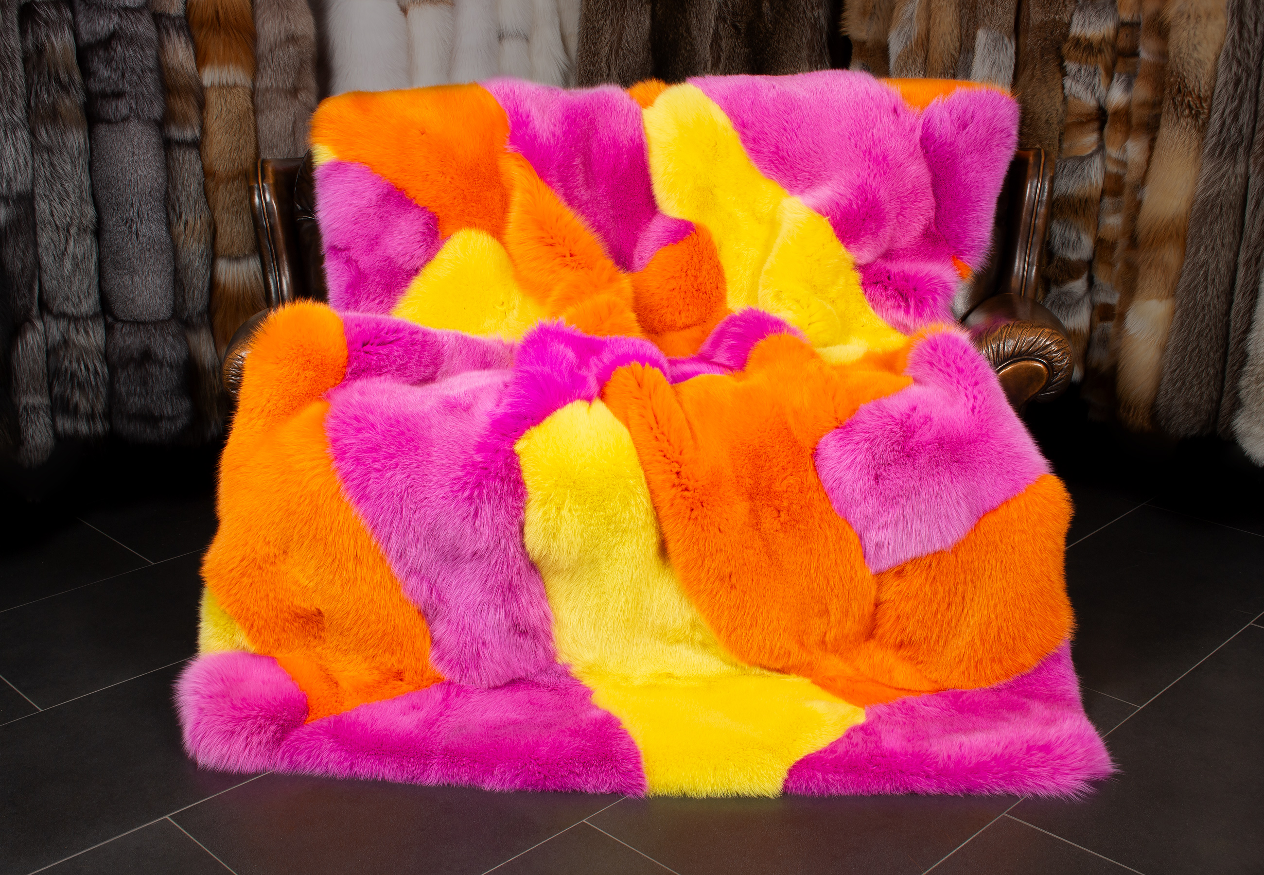 Blaufuchs Patchwork Pelzdecke - Multicolor