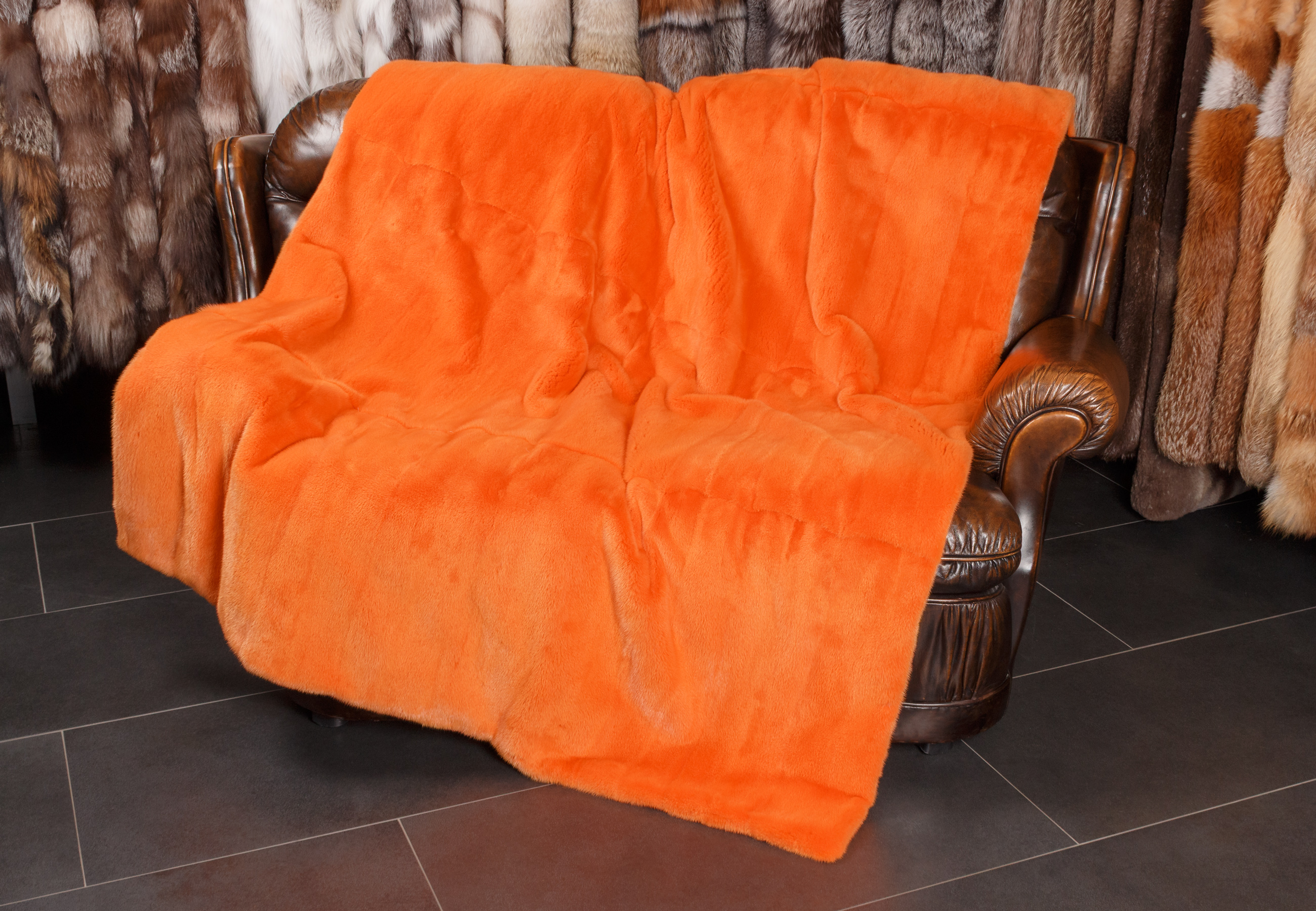Nerzfelldecke in Apricot