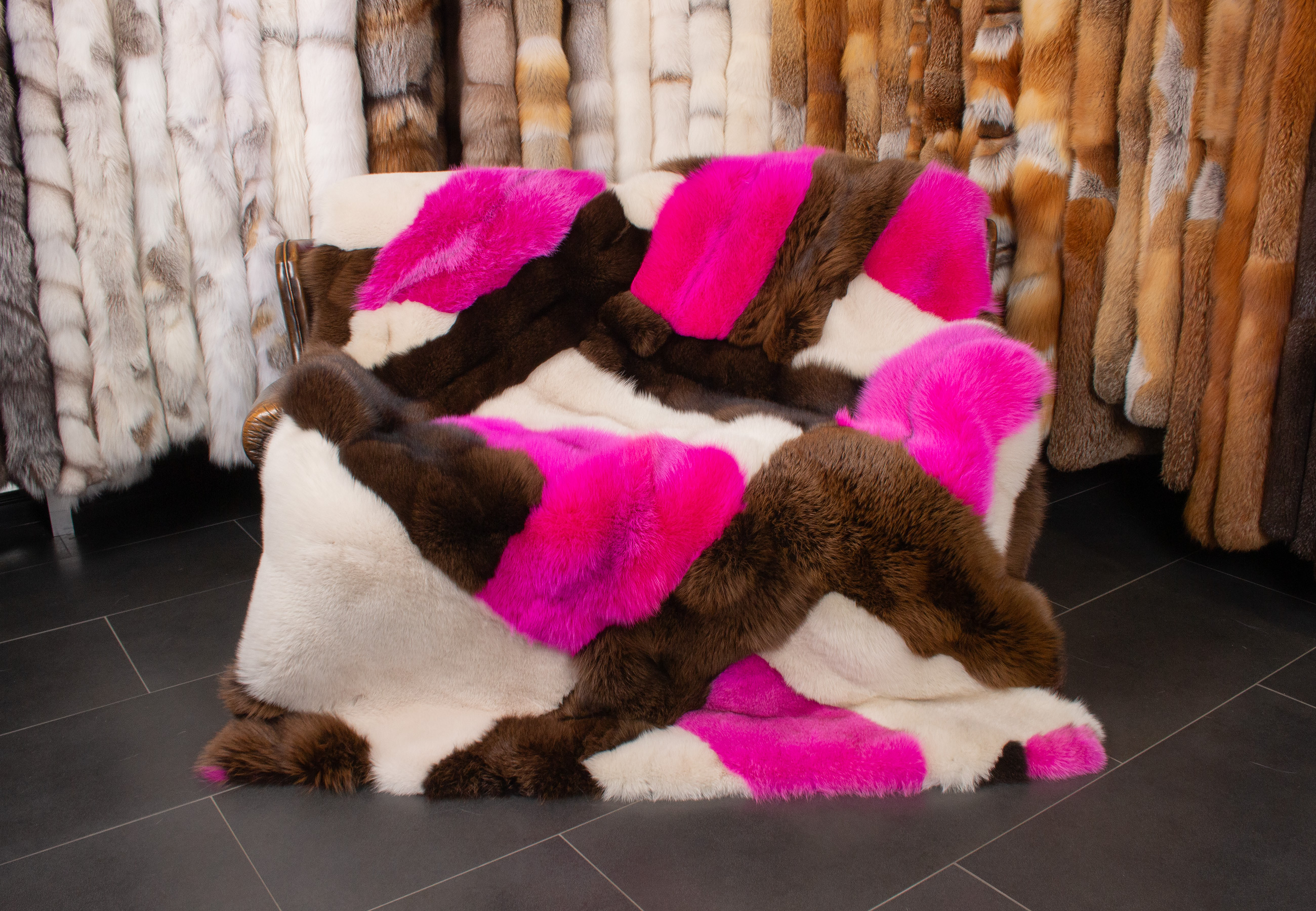Multicolor Blaufuchs Felldecke in Patchwork-Design Multicolor Blaufuchs Felldecke in Patchwork-Design