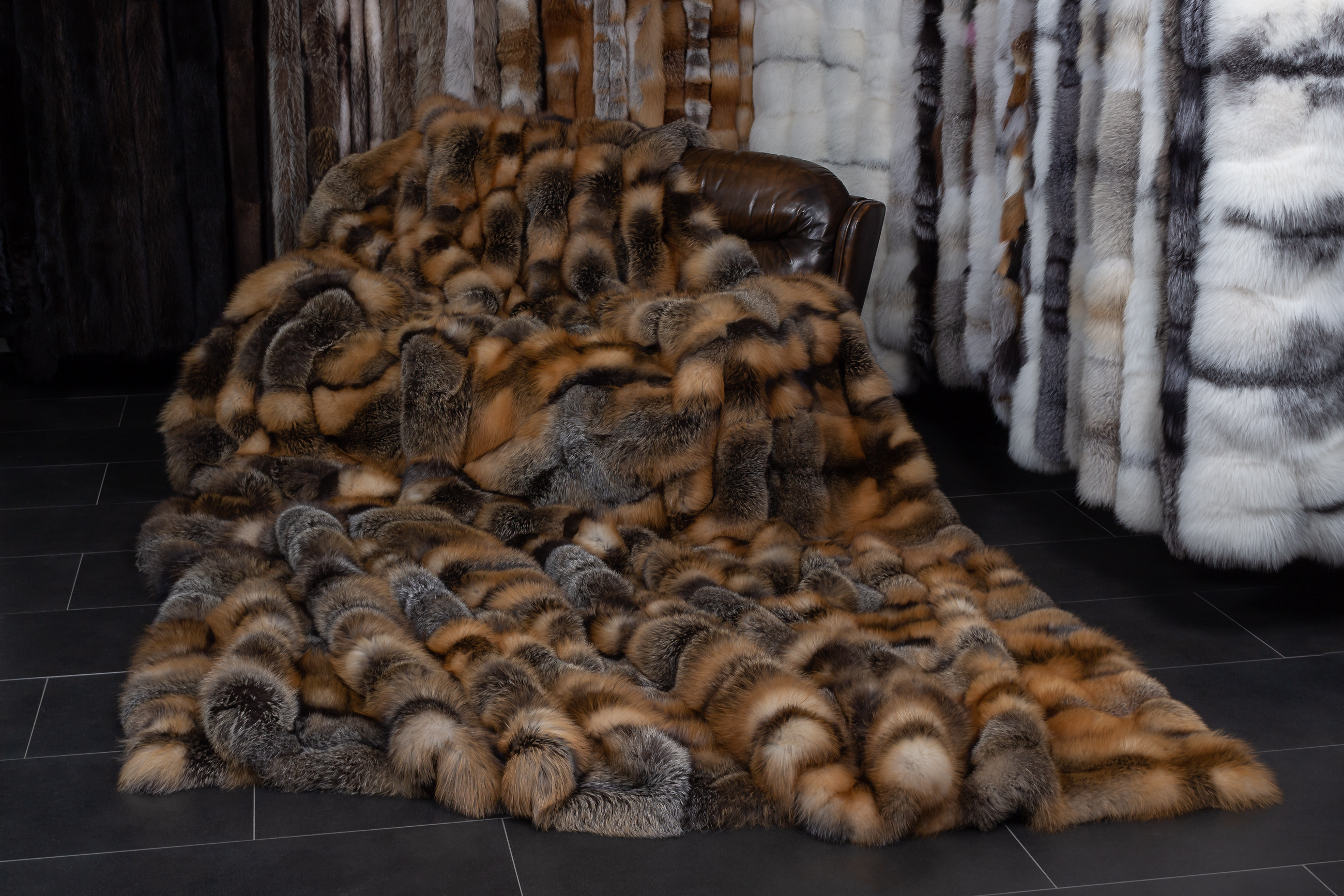 2-1879-Kanadische-Wild-Cross-Fuchs-Felldecke-Echtpelz-Lars-Paustian Große Kanadische Wild Cross Fuchs Felldecke