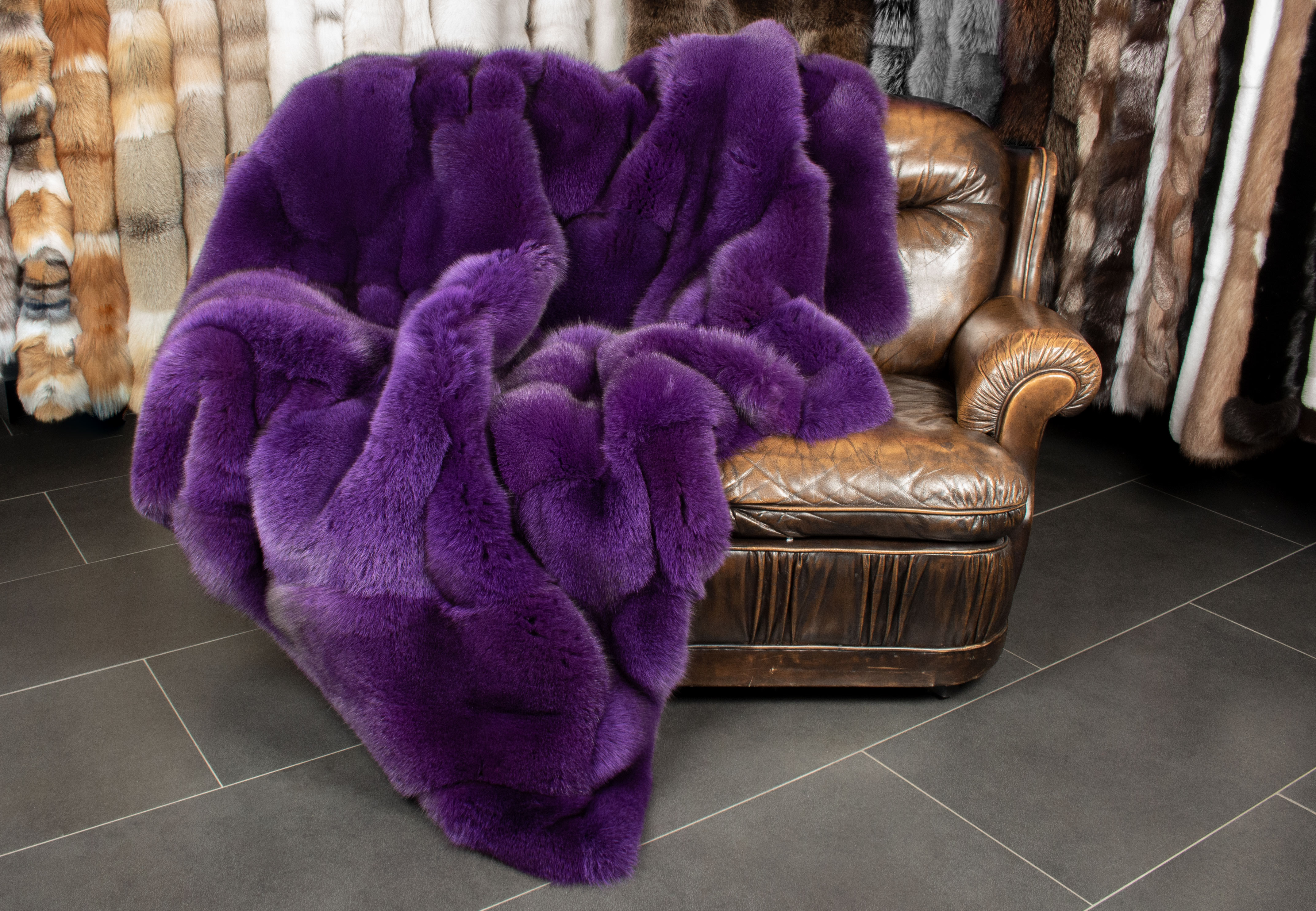 Felldecke aus Blaufuchsfellen "Indigo"