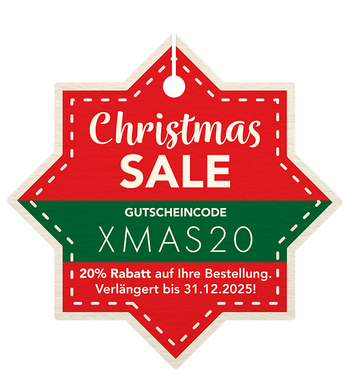 Christmas Sale 2025 - 20 Prozent sparen mit Gutscheincode: XMAS20.