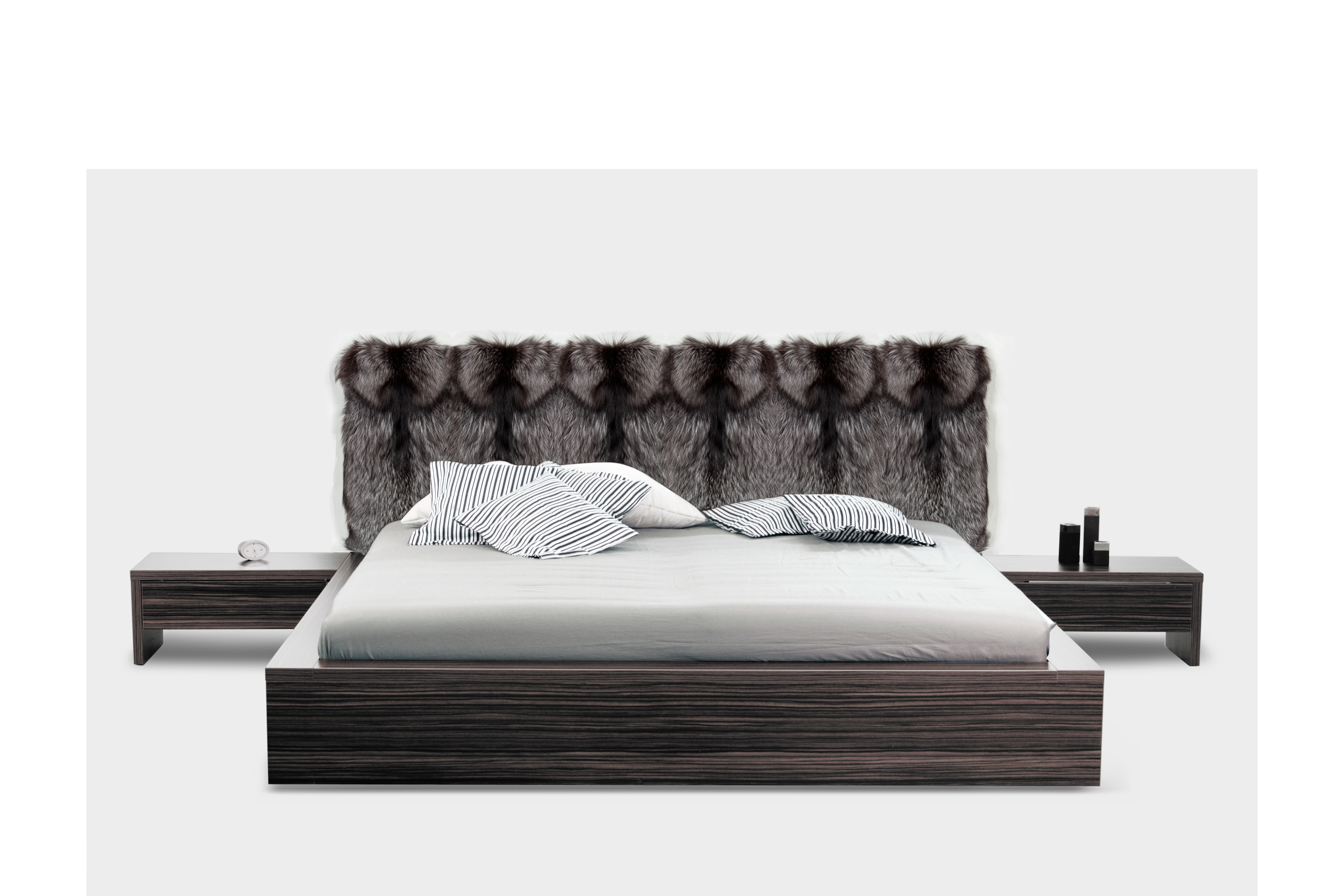 1-9166-Bett-Kopfteil-Skandinavischen-Silberfuchs-Echtpelz Bett Kopfteil aus Skandinavischen Silberfuchs