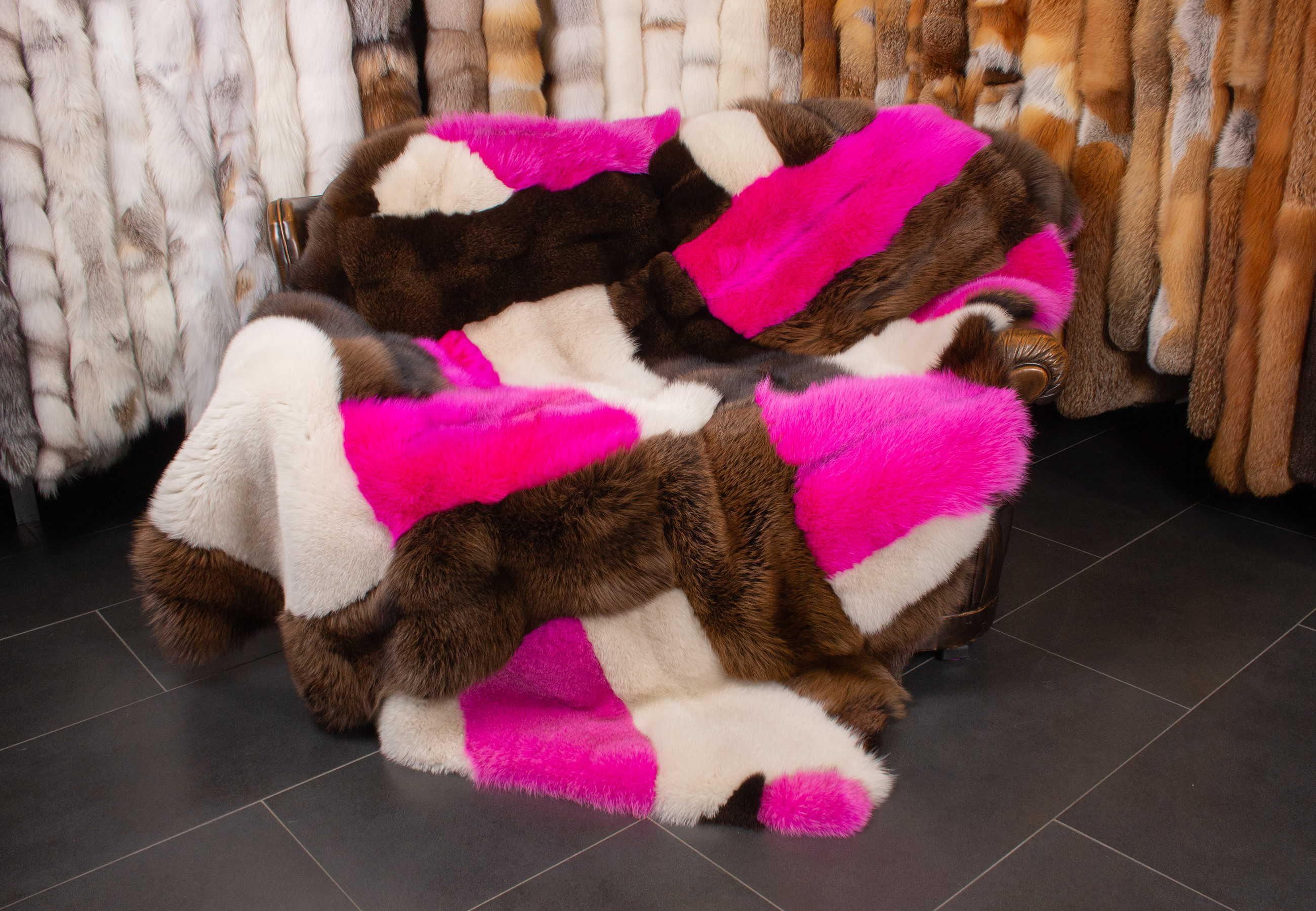 Multicolor Blaufuchs Felldecke in Patchwork-Design Multicolor Blaufuchs Felldecke in Patchwork-Design
