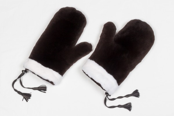 Doppelseitige Nerzhandschuhe in braun-weiß